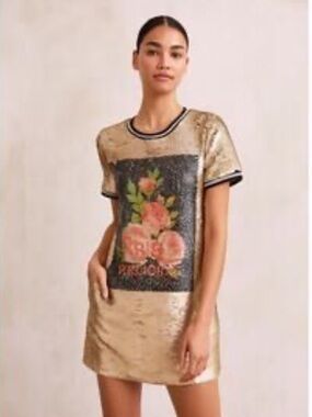 True Religion Gold Sequin Top with Black Trim